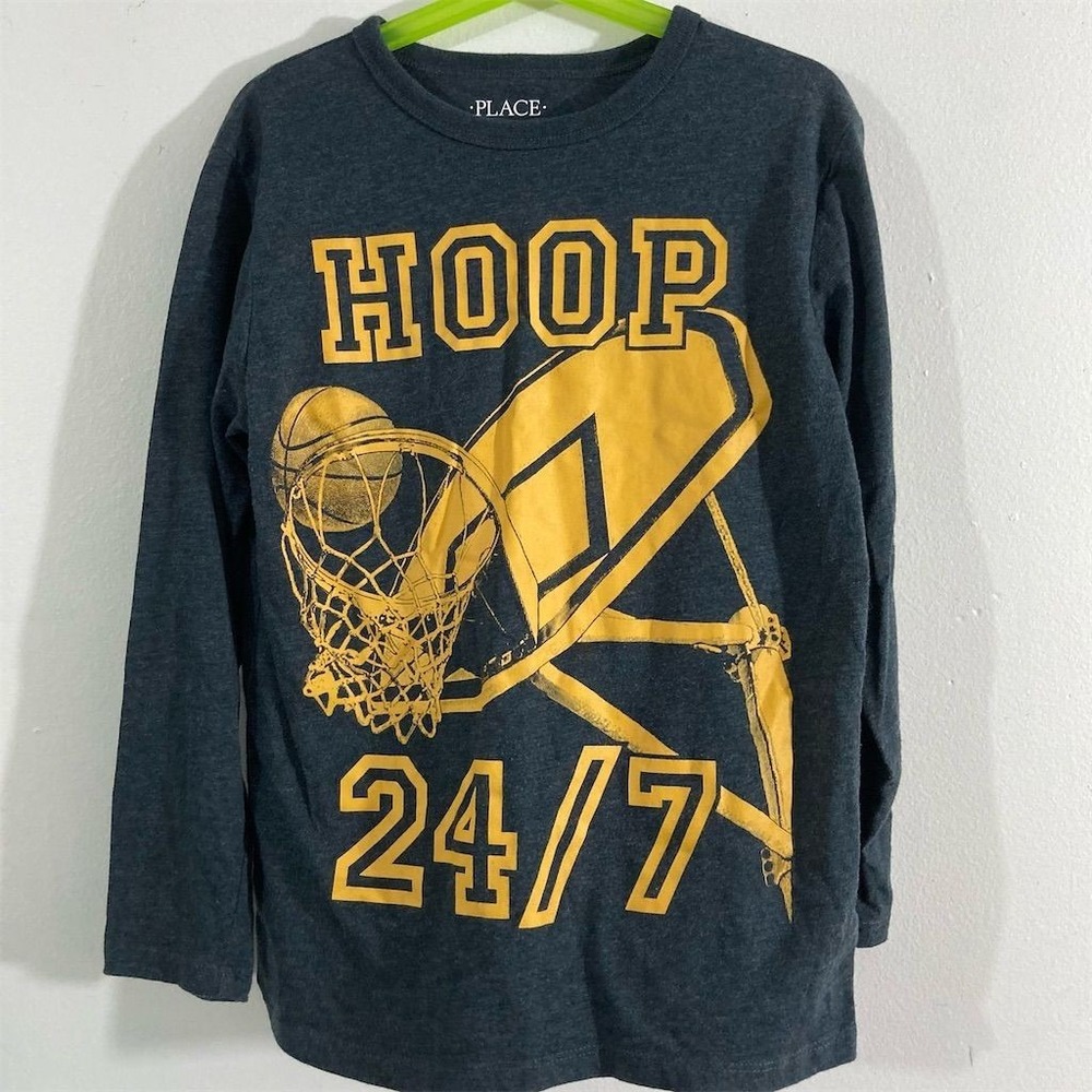 Children's Place Boys M Gray Long Sleeve "HOOP 24/7" T-Shirt Casual